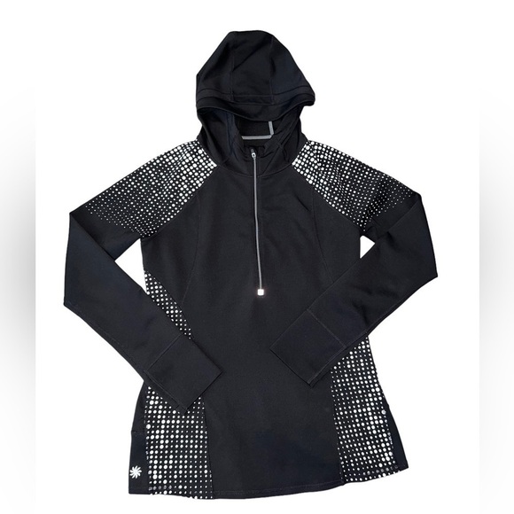 ATHLETA Running Wild Hoodie 2.0 Dot Black 1/4 Zipper Thumbhol 152554 Sz S - Picture 1 of 12